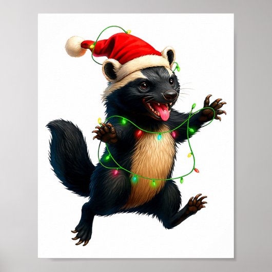 Poster Honey Badger Tree Xmas Lights Santa Honey Badger C (Devant)