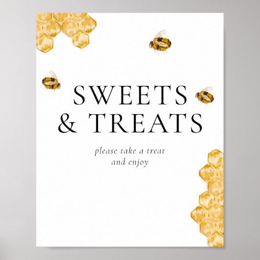 Poster Honey Bee Bridal Shower Sweets & Treats Table Sign (Devant)