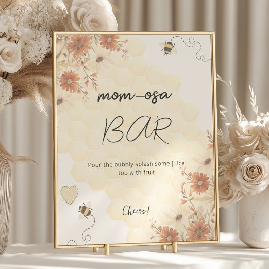 Poster Honey Boho Fleur sauvage Baby shower Maman-osa Bar