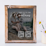 Poster Honeymoon fund argent moderne code qr photo<br><div class="desc">Ce panneau alternatif du registre mariage Honeymoon Fund comporte la légende "Emmenez-nous vers les montagnes" en polices blanches modernes sur l'une de vos photos fiançailles préférées. Ajoutez facilement jusqu'à 2 codes QR pour invitation vos invités à apporter une contribution à vos vacances de rêve en envoyant des dons en argent...</div>