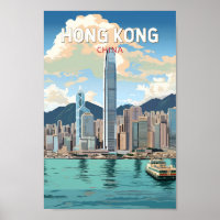 Hong Kong China Travel Art Vintage