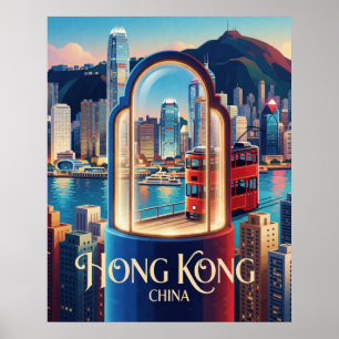 Poster Hong Kong Chine Victoria Harbour Skyline Voyage