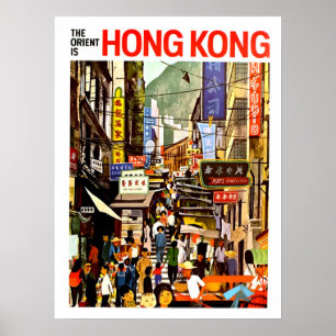 Poster Hong Kong, foule urbaine de rue, l'Orient, cru