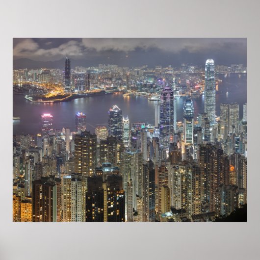 Poster Hong Kong Skyline à l'affiche de nuit (Devant)