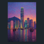 Poster Hong Kong Skyline Pointillism Sunset Cityscape<br><div class="desc">Colorful pointillist painting of Hong Kong featuring the skyline rising above Victoria Harbour at sunset. Thousands of vibrant dots create a glowing neo-impressionist cityscape with dramatic reflections and luminous skyscrapers.</div>