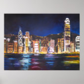 Poster Hong Kong Vitoria Vue de nuit peinture à l'huile (Devant)