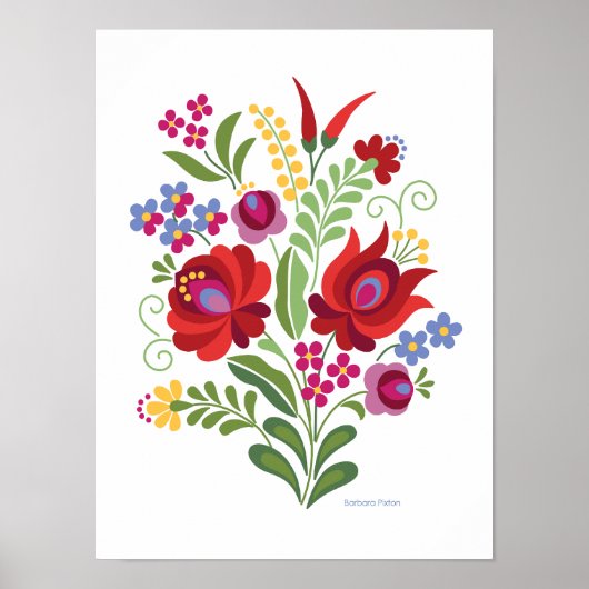 Poster Hongaarse Folk Design Red Rose en Peppers (Voorkant)