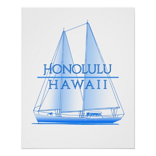 Poster Honolulu Côtier Nautique Voile (Devant)