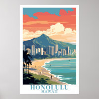 Honolulu Hawaï Art de Voyage Vintage Plage de Waik