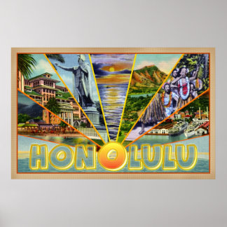 Poster Honolulu Hawaii carte postale de style vintage