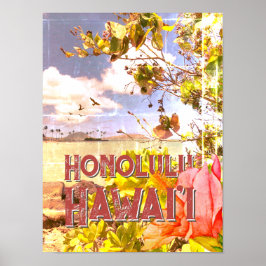Poster - Honolulu Hawaii met Hibiscus