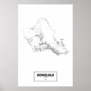 Poster Honolulu, Hawaii (noir sur blanc)