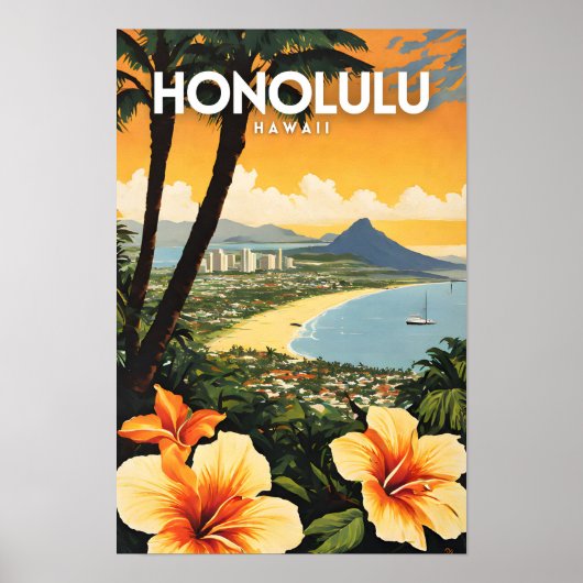 Poster Honolulu Hawaii Nostalgic Travel (Devant)