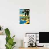 Poster Honolulu Hawaii Nostalgic Travel Art (Bureau à domicile)
