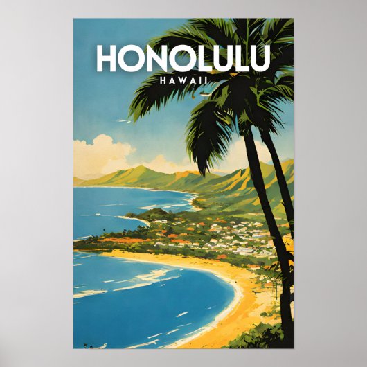 Poster Honolulu Hawaii Nostalgic Travel Art (Devant)