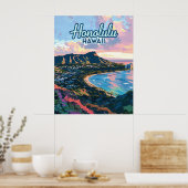 Poster Honolulu Hawaii Oahu Waikiki Beach Diamondhead (Cuisine)
