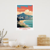 Poster Honolulu Hawaii Vintage Travel Waikiki Beach Art (Cuisine)