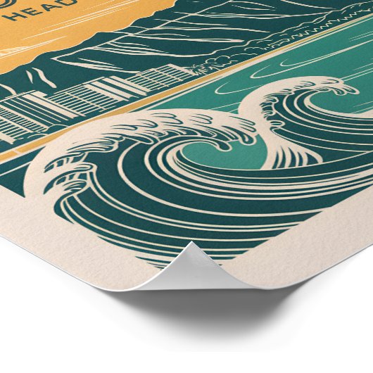 Poster Honolulu Oahu Diamond Head Retro Style Mi-Siècle (Coin)