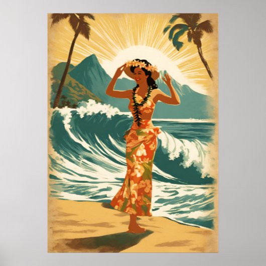 Poster Honolulu vintage Hawaii Mid-Pacific Travel (Devant)