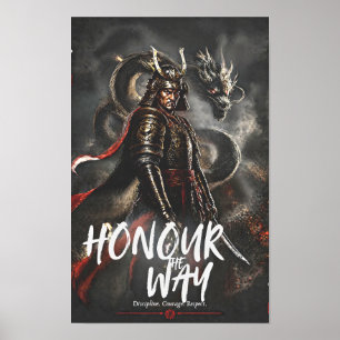 Poster Honorer la Voie Guerrier Samouraï & Dragon Japonai