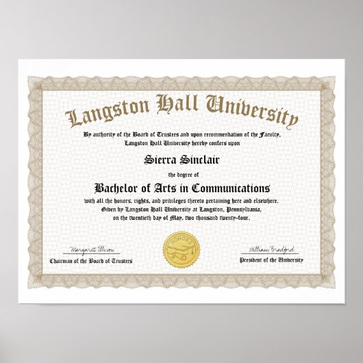 Poster Honors College or University Diploma Replica (Devant)