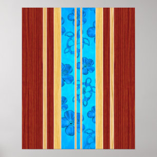 Poster Honu Hawiian Faux Wood Surboard