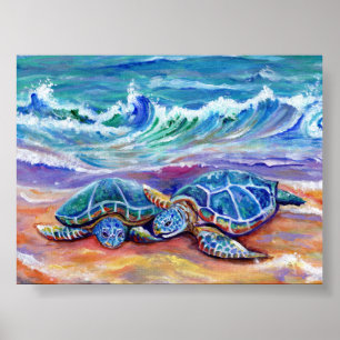 Poster Honu Hugs and Love at the Beach Hawaiian
