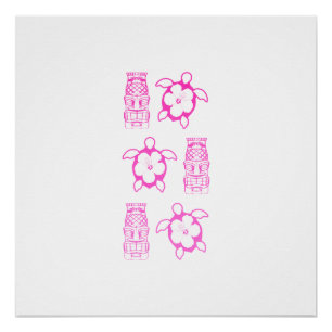 Poster Honu Rose Et Masque Tiki