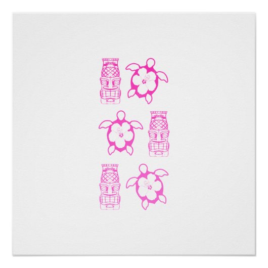 Poster Honu Rose Et Masque Tiki (Devant)