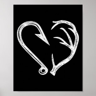 Poster Hook Antler Coeur Love Pêche Chasse Poisson Deer H