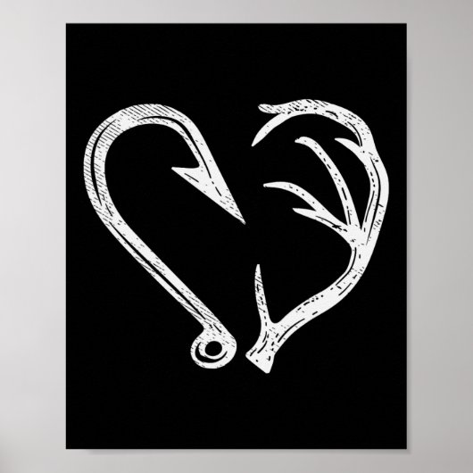 Poster Hook Antler Coeur Love Pêche Chasse Poisson Deer H (Devant)