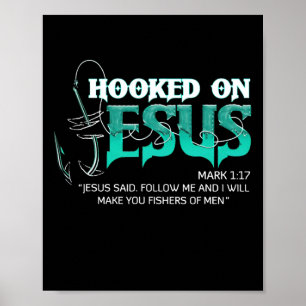 Poster Hooked on Jesus Funny Fishing