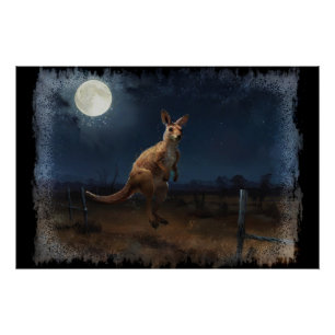 Poster Hopping Kangaroo & Pleine lune