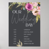 Poster Horaire du Mariage floral rose-duché (Devant)