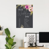 Poster Horaire du Mariage floral rose-duché (Bureau à domicile)