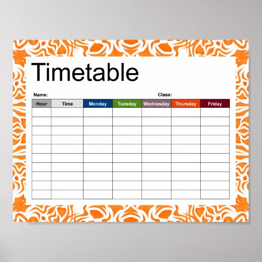 Poster horaire Tribal Mandala Orange (Devant)