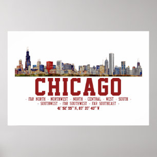 Poster Horizon de Chicago. Noms de zones et coordonnées