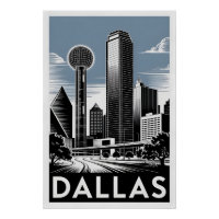 Horizon de Dallas Texas Noir Blanc Gravure sur Boi