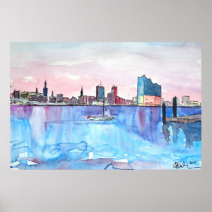 Poster Horizon de Hambourg et Elbe Hall philharmonique au