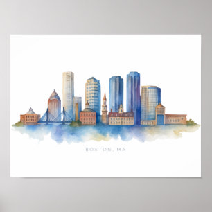 Poster Horizon de la ville de Boston à l'aquarelle Mode