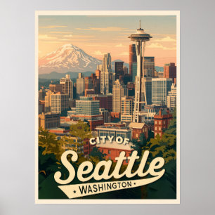 Poster Horizon de Seattle – Space Needle et mont Rainier
