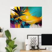Poster Horizon Doré – Coucher de Soleil Tropical Abstrait (Bureau à domicile)