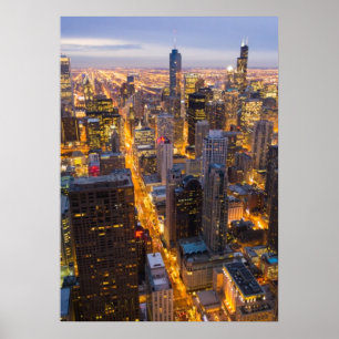 Poster Horizon du centre de Chicago au crépuscule