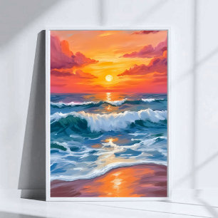 Poster Horizon fondu Aquarelle des vagues de l'océan au