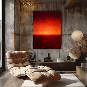 Poster Horizon Rouge Abstrait Avec Lumière Orange Éclatan