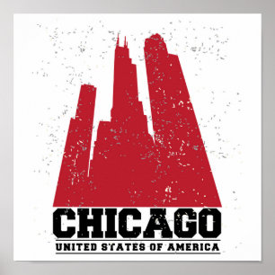 Poster Horizon rouge de ville de Chicago, l'Illinois