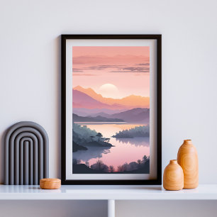 Poster Horizons de la rivière au crépuscule