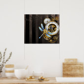 Poster Horloge à vapeur avec libellule mécanique (Cuisine)