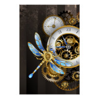 Horloge à vapeur avec libellule mécanique