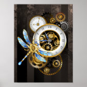 Poster Horloge à vapeur avec libellule mécanique (Devant)
